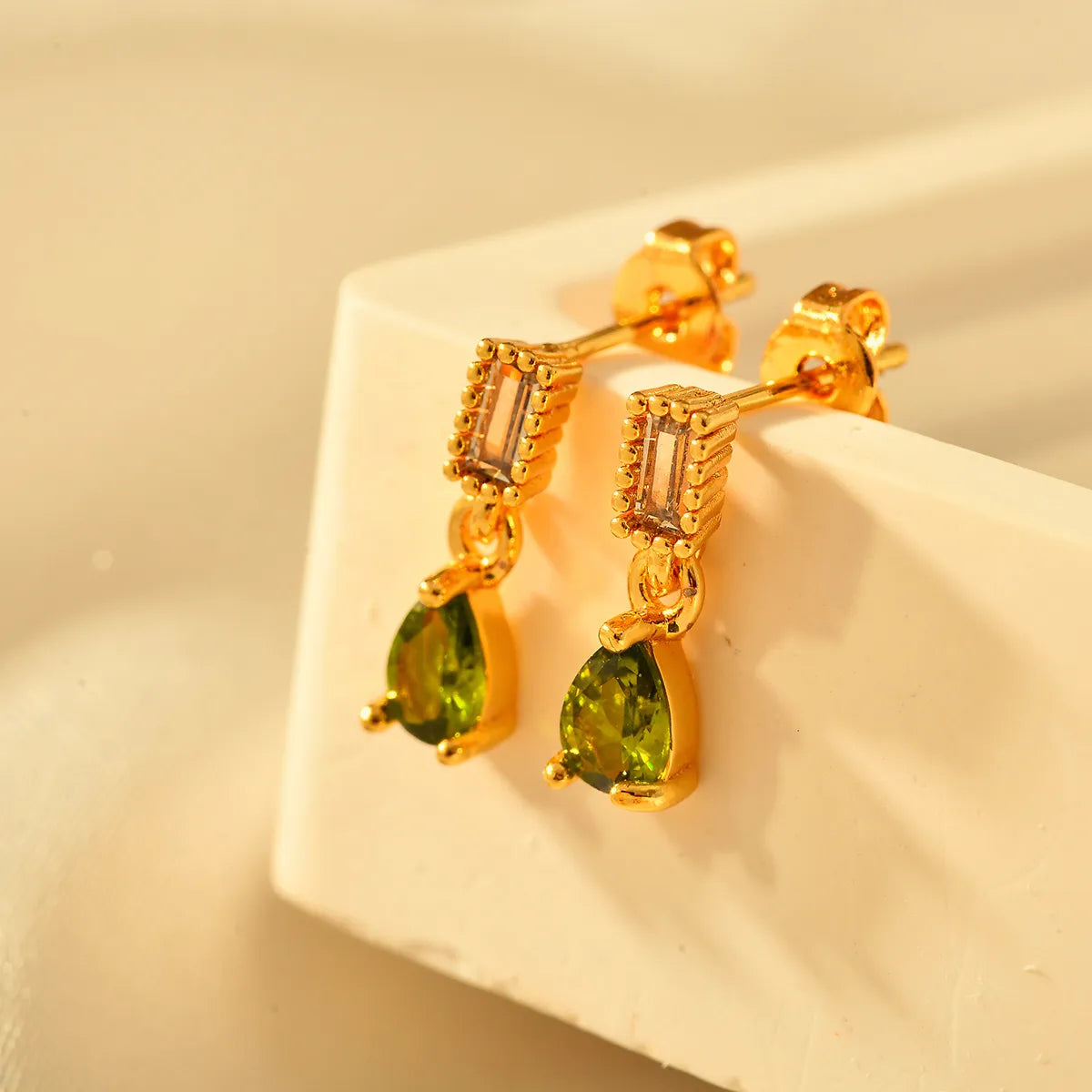 1 Pair Elegant Water Droplets Rectangle Copper Drop Earrings