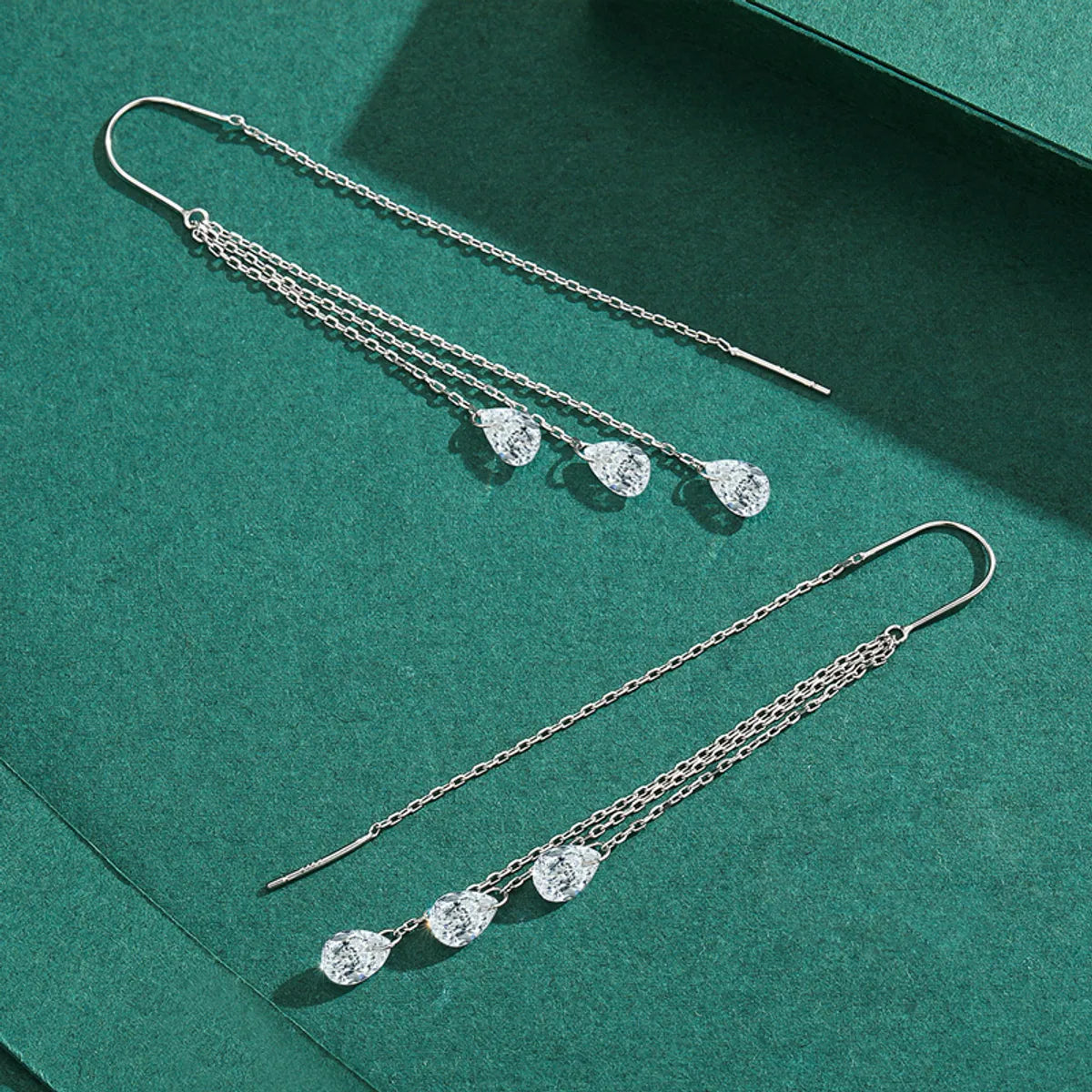 1 Pair Elegant Water Droplets Sterling Silver Plating Inlay Zircon Rhodium Plated Ear Line