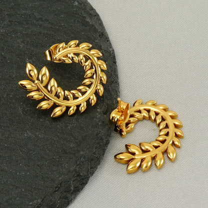 1 Pair Elegant Wreath Polishing Plating Stainless Steel 18k Gold Plated Earrings