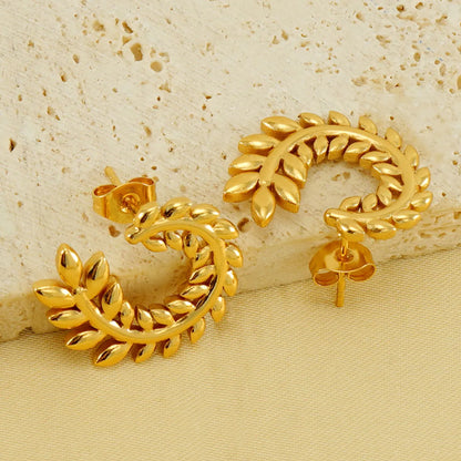 1 Pair Elegant Wreath Polishing Plating Stainless Steel 18k Gold Plated Earrings