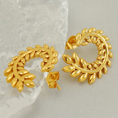 1 Pair Elegant Wreath Polishing Plating Stainless Steel 18k Gold Plated Earrings