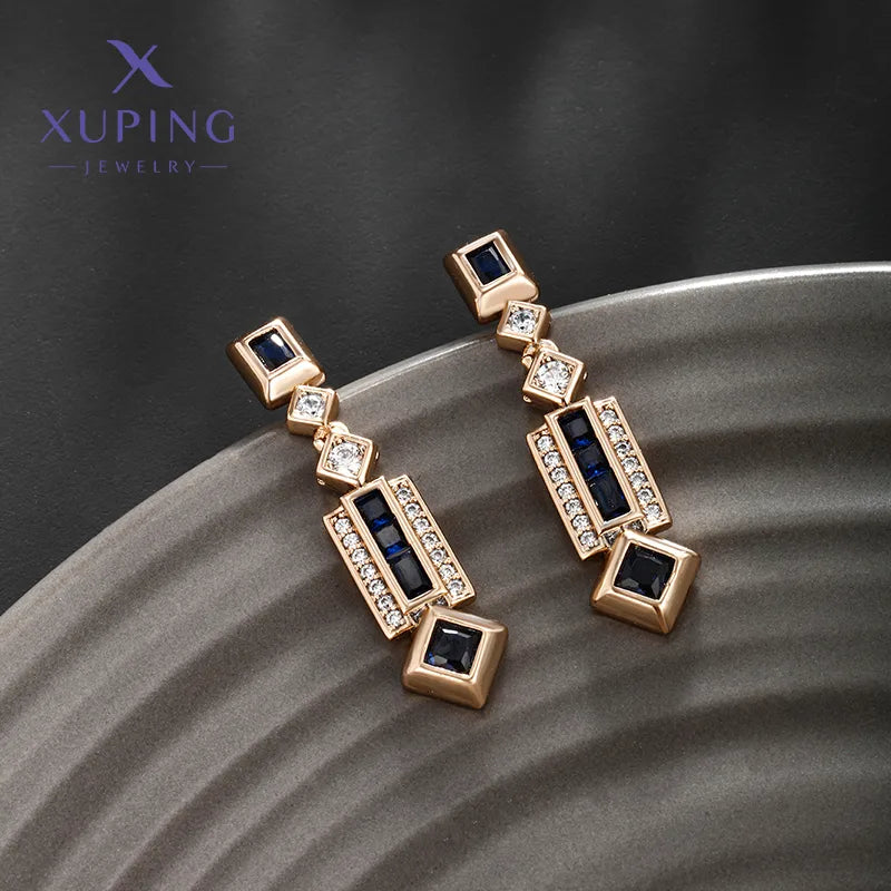 1 Pair Elegant XUPING Geometric Inlay Copper Artificial Gemstones 18K Gold Plated Drop Earrings