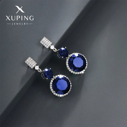 1 Pair Elegant Xuping Round Plating Inlay Copper Alloy Artificial Gemstones White Gold Plated Drop Earrings