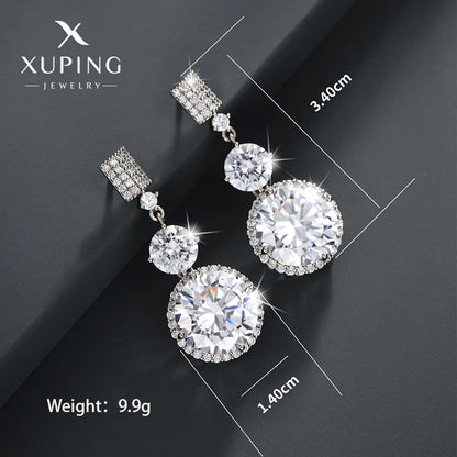 1 Pair Elegant Xuping Round Plating Inlay Copper Alloy Artificial Gemstones White Gold Plated Drop Earrings