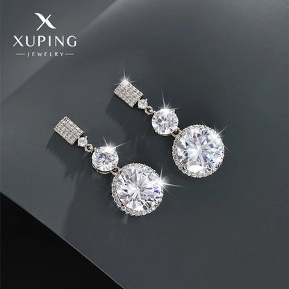 1 Pair Elegant Xuping Round Plating Inlay Copper Alloy Artificial Gemstones White Gold Plated Drop Earrings