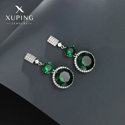 1 Pair Elegant Xuping Round Plating Inlay Copper Alloy Artificial Gemstones White Gold Plated Drop Earrings