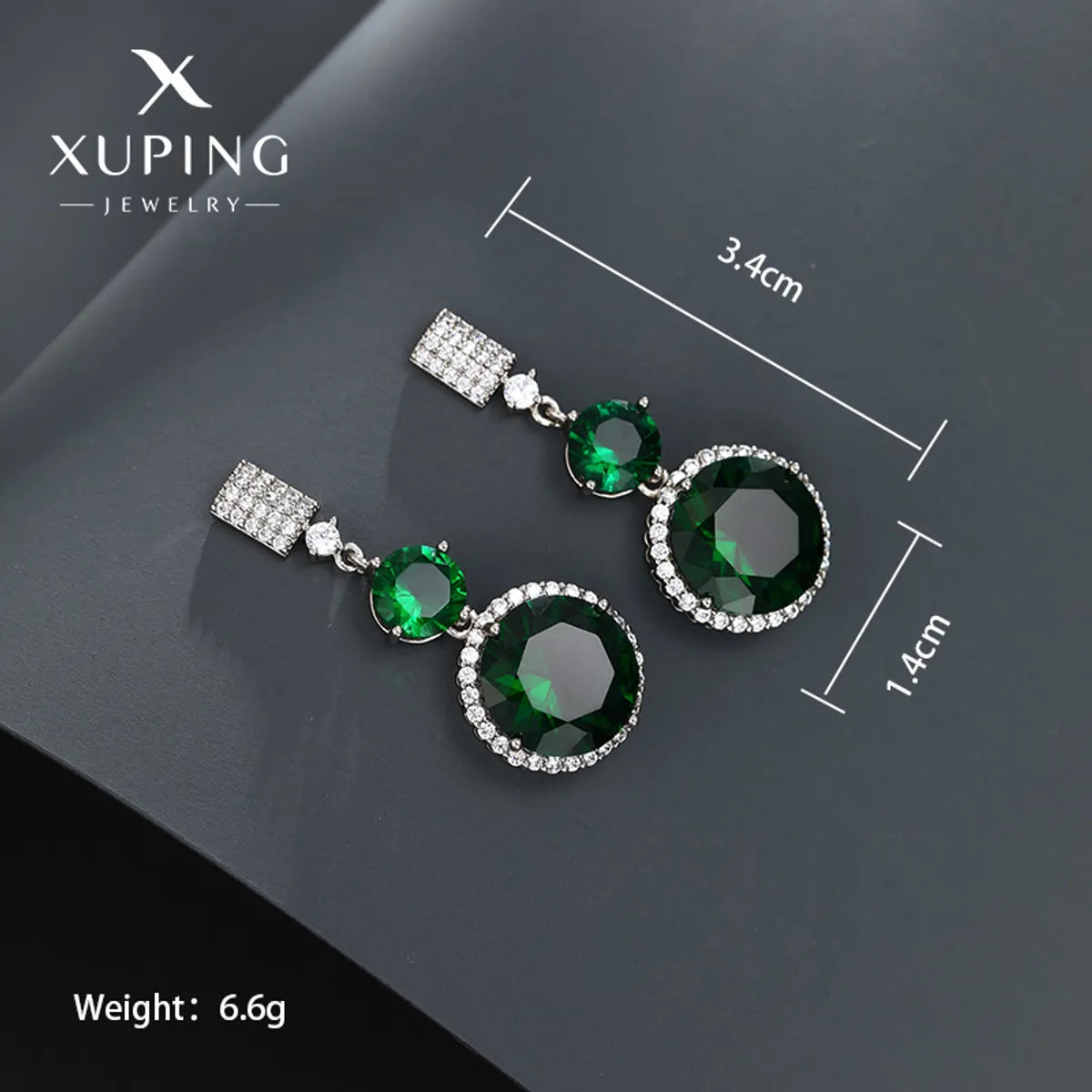 1 Pair Elegant Xuping Round Plating Inlay Copper Alloy Artificial Gemstones White Gold Plated Drop Earrings