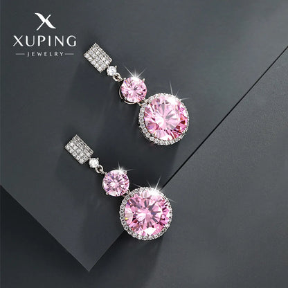 1 Pair Elegant Xuping Round Plating Inlay Copper Alloy Artificial Gemstones White Gold Plated Drop Earrings