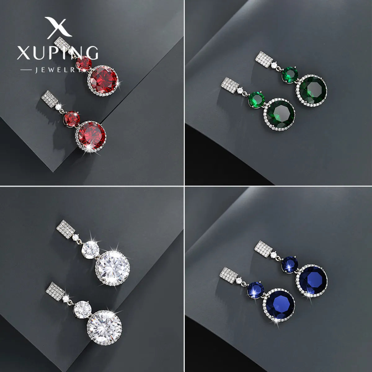 1 Pair Elegant Xuping Round Plating Inlay Copper Alloy Artificial Gemstones White Gold Plated Drop Earrings