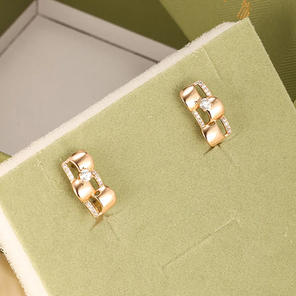 1 Pair Elegant Xuping Solid Color Plating Inlay Copper Alloy Artificial Diamond 18k Gold Plated Ear Studs