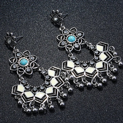 1 Pair Ethnic Style Bohemian Classic Style Tassel Flower Inlay Alloy Turquoise Drop Earrings