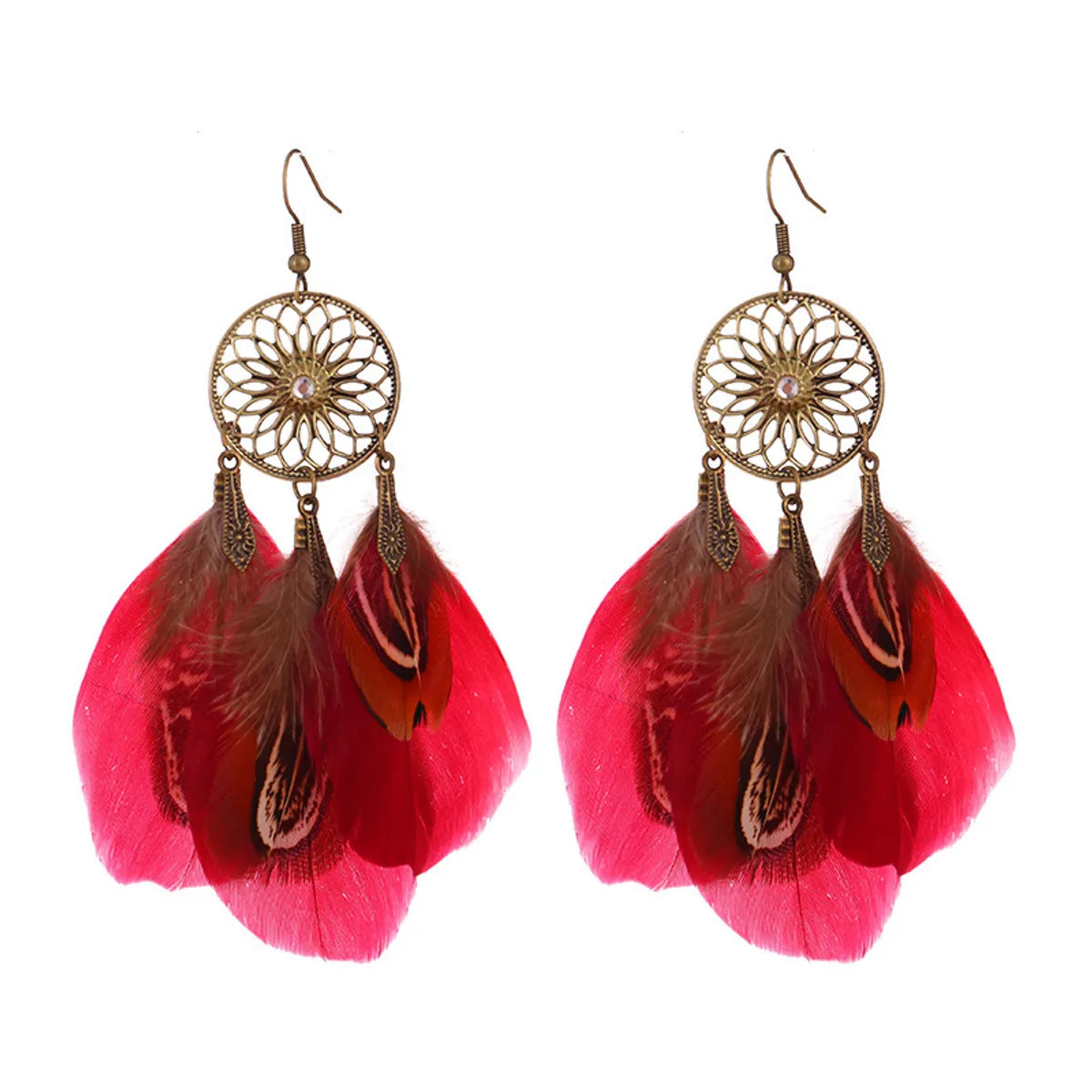 1 Pair Ethnic Style Bohemian Feather Plating Alloy Drop Earrings