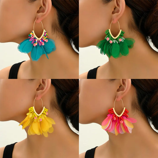 1 Pair Ethnic Style Bohemian Geometric Petal Alloy Earrings