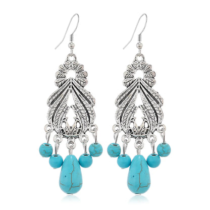 1 Pair Ethnic Style Bohemian Geometric Water Droplets Inlay Zinc Alloy Turquoise Drop Earrings