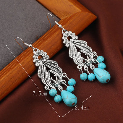 1 Pair Ethnic Style Bohemian Geometric Water Droplets Inlay Zinc Alloy Turquoise Drop Earrings