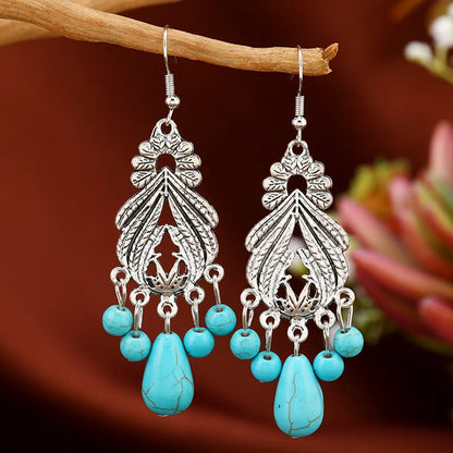 1 Pair Ethnic Style Bohemian Geometric Water Droplets Inlay Zinc Alloy Turquoise Drop Earrings