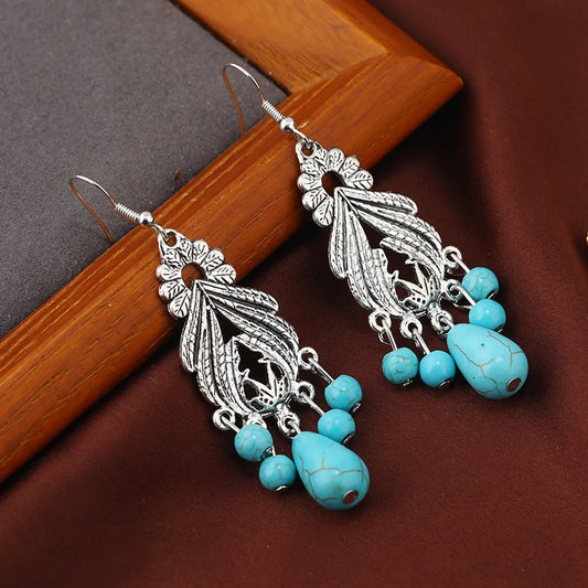 1 Pair Ethnic Style Bohemian Geometric Water Droplets Inlay Zinc Alloy Turquoise Drop Earrings