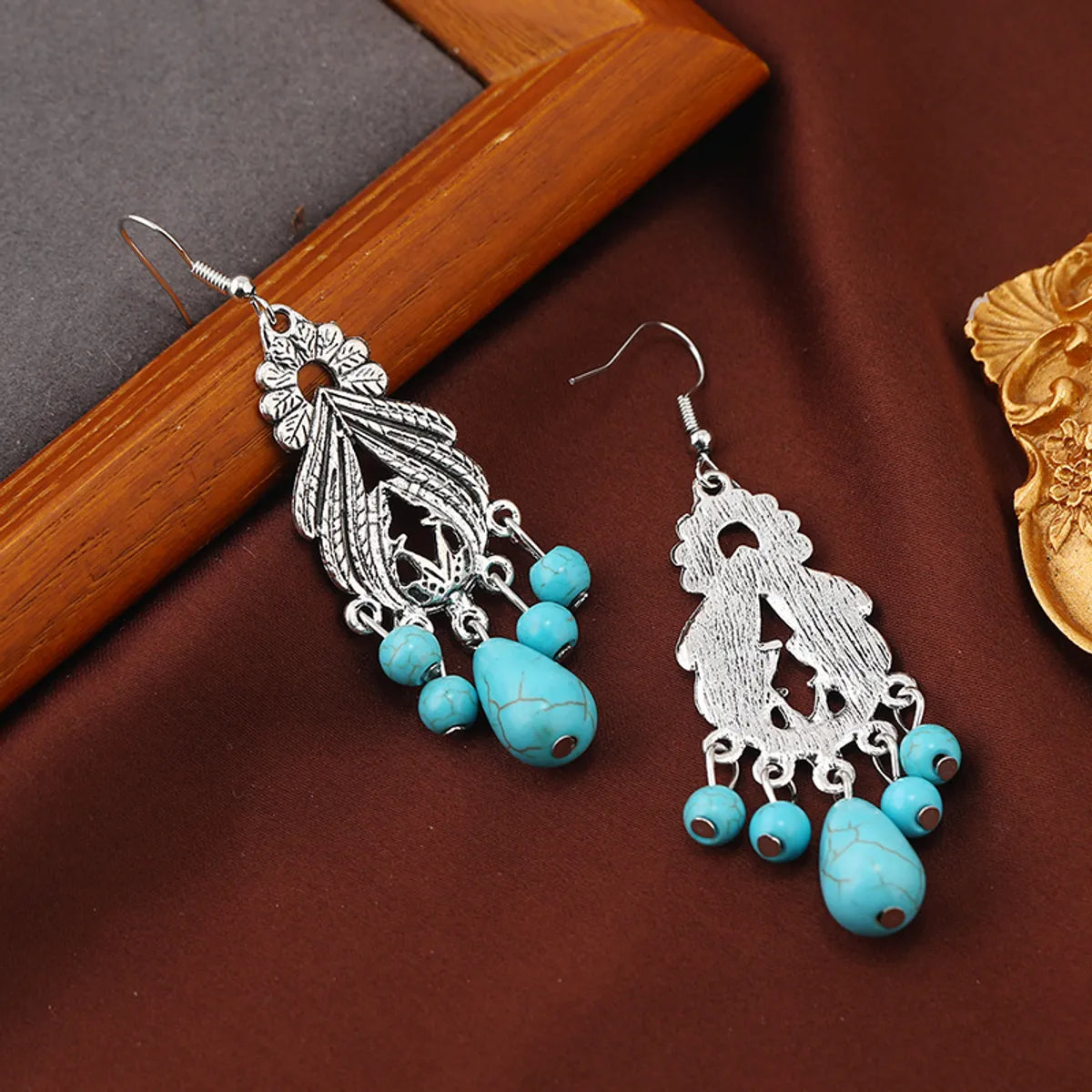 1 Pair Ethnic Style Bohemian Geometric Water Droplets Inlay Zinc Alloy Turquoise Drop Earrings