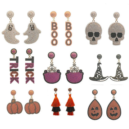 1 Pair Ethnic Style Bohemian Pumpkin Letter Asymmetrical Irregular Alloy Seed Bead Drop Earrings