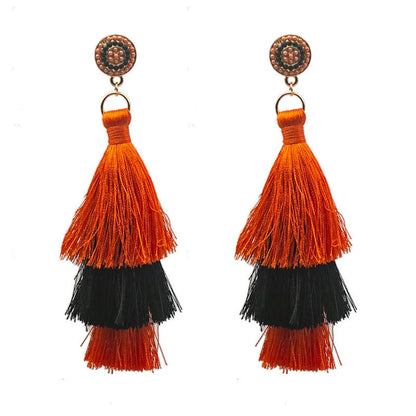 1 Pair Ethnic Style Bohemian Pumpkin Letter Asymmetrical Irregular Alloy Seed Bead Drop Earrings