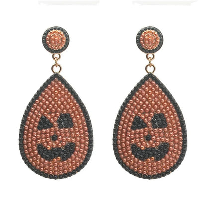 1 Pair Ethnic Style Bohemian Pumpkin Letter Asymmetrical Irregular Alloy Seed Bead Drop Earrings