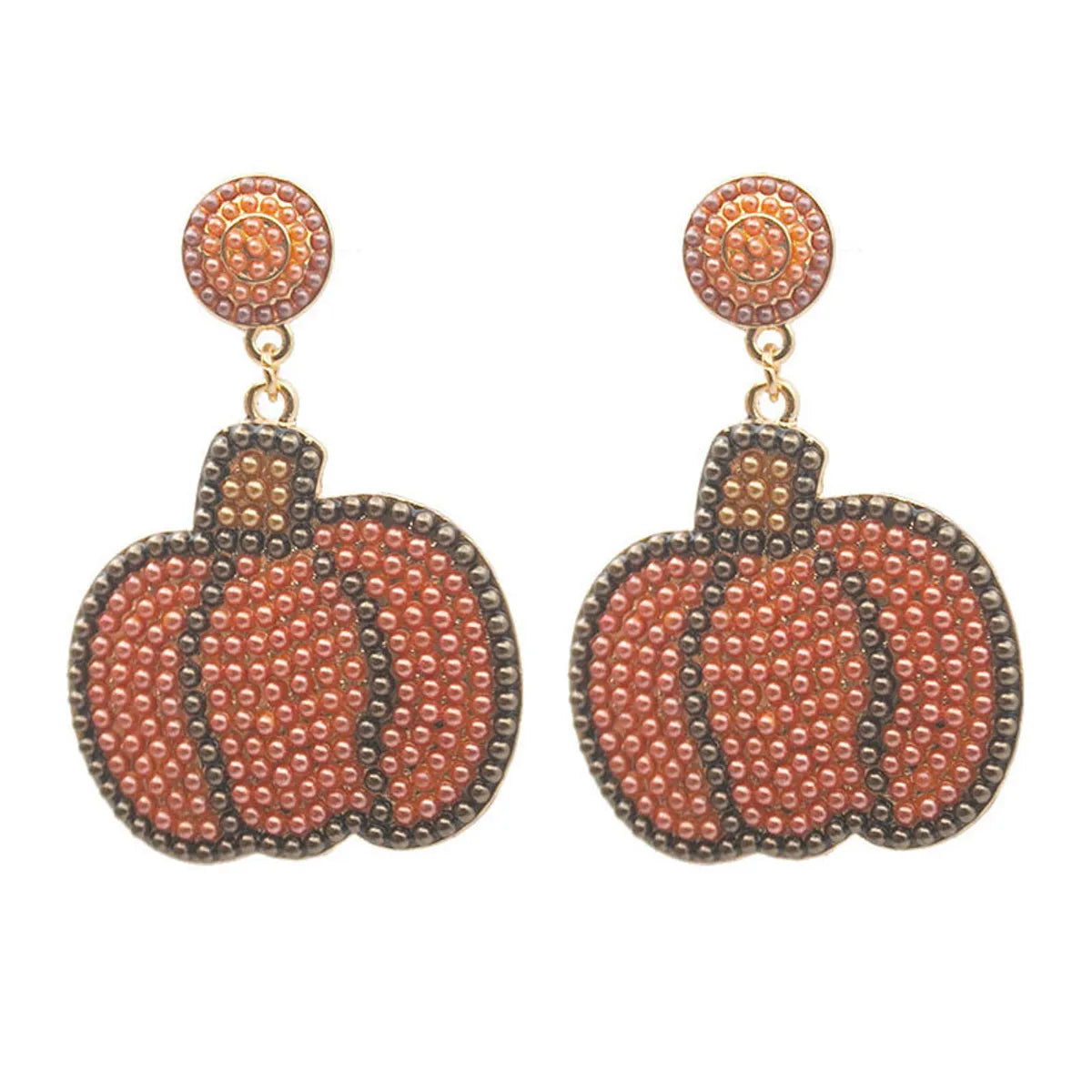 1 Pair Ethnic Style Bohemian Pumpkin Letter Asymmetrical Irregular Alloy Seed Bead Drop Earrings