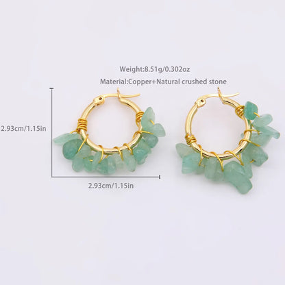 1 Pair Ethnic Style Bohemian Tropical Solid Color Handmade Plating Natural Stone Copper 18k Gold Plated Hoop Earrings