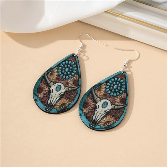 1 Pair Ethnic Style Bohemian Water Droplets Cattle Wood Drop Earrings