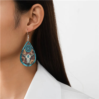 1 Pair Ethnic Style Bohemian Water Droplets Cattle Wood Drop Earrings