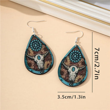 1 Pair Ethnic Style Bohemian Water Droplets Cattle Wood Drop Earrings