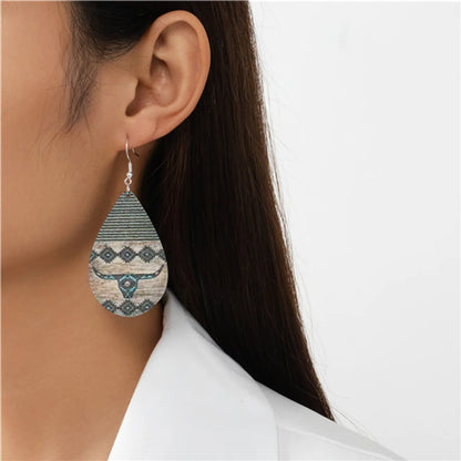 1 Pair Ethnic Style Bohemian Water Droplets Cattle Wood Drop Earrings