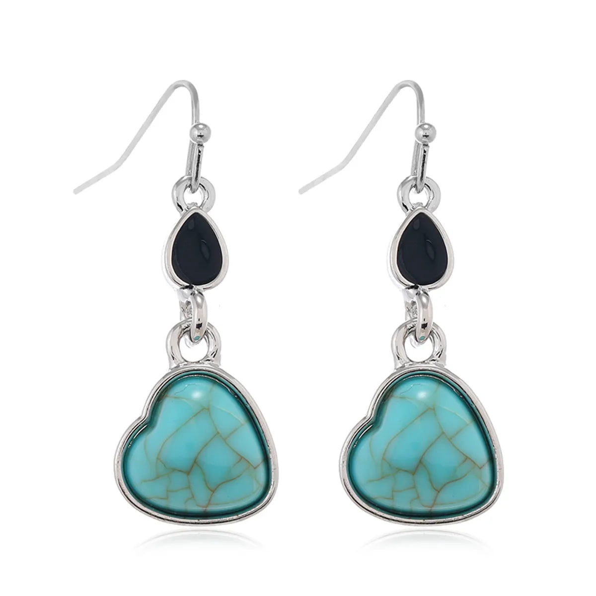 1 Pair Ethnic Style Bohemian Water Droplets Heart Shape Inlay Zinc Alloy Turquoise Drop Earrings