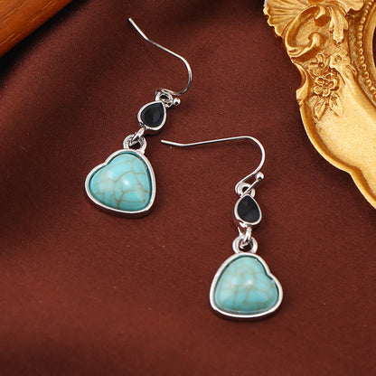 1 Pair Ethnic Style Bohemian Water Droplets Heart Shape Inlay Zinc Alloy Turquoise Drop Earrings