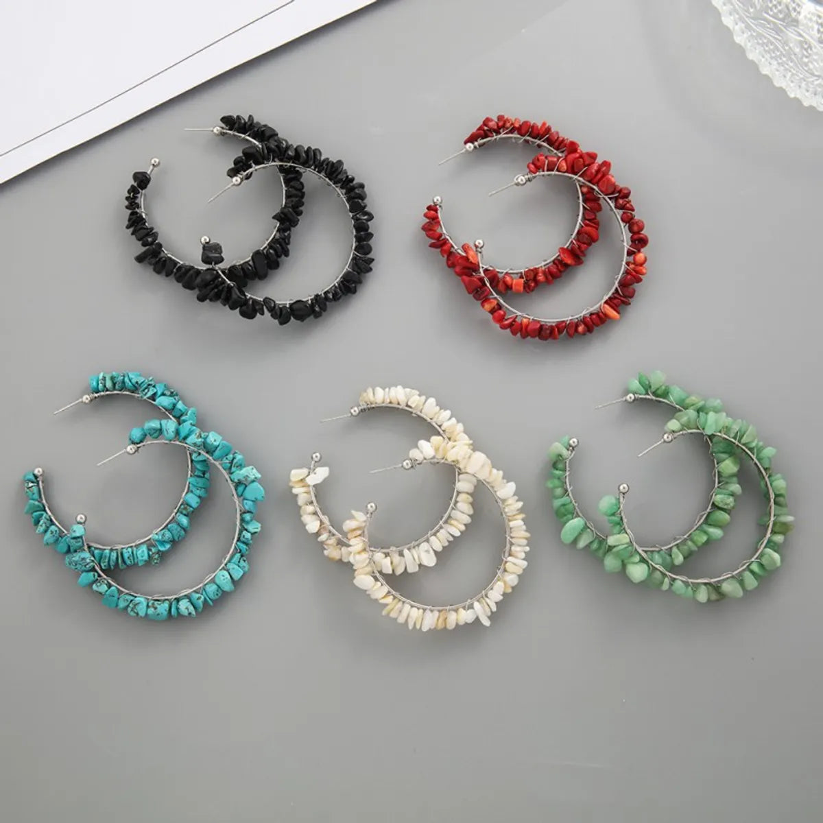 1 Pair Ethnic Style C Shape Beaded Turquoise Ear Studs