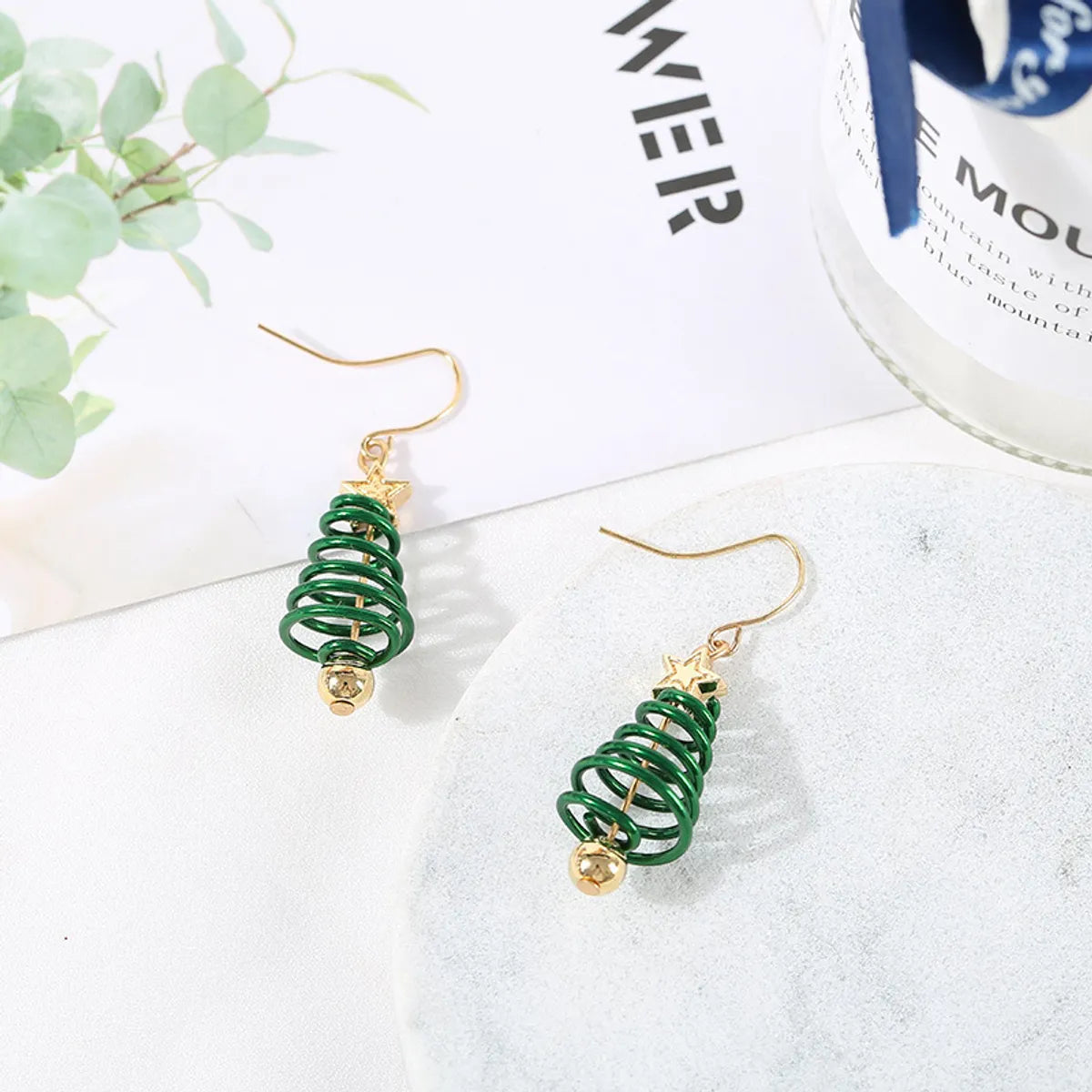 1 Pair Ethnic Style Christmas Tree Enamel Alloy Iron Drop Earrings