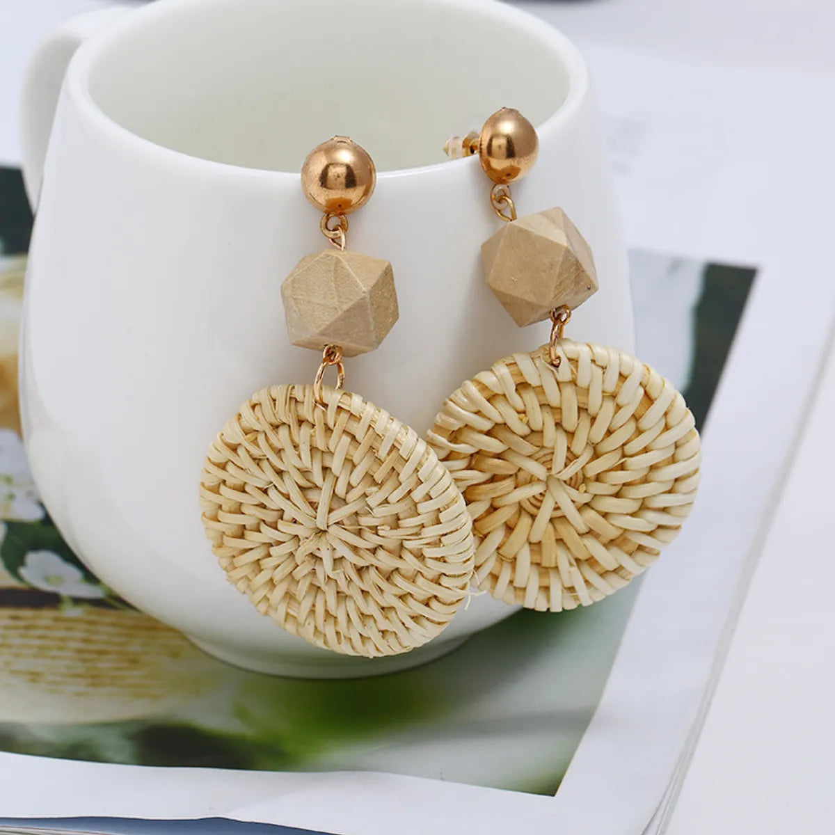 1 Pair Ethnic Style Circle Wood Handmade Women's Drop Earrings