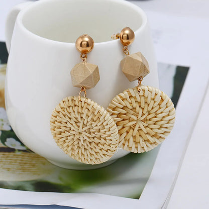 1 Pair Ethnic Style Circle Wood Handmade Women's Drop Earrings