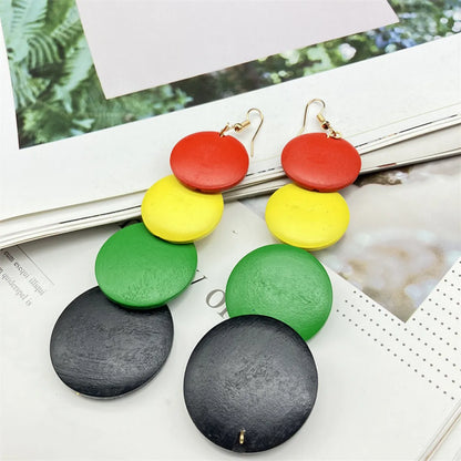 1 Pair Ethnic Style Circle Stoving Varnish Wood Drop Earrings