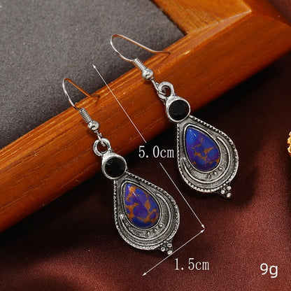 1 Pair Ethnic Style Classic Style Water Droplets Inlay Zinc Alloy Turquoise Drop Earrings