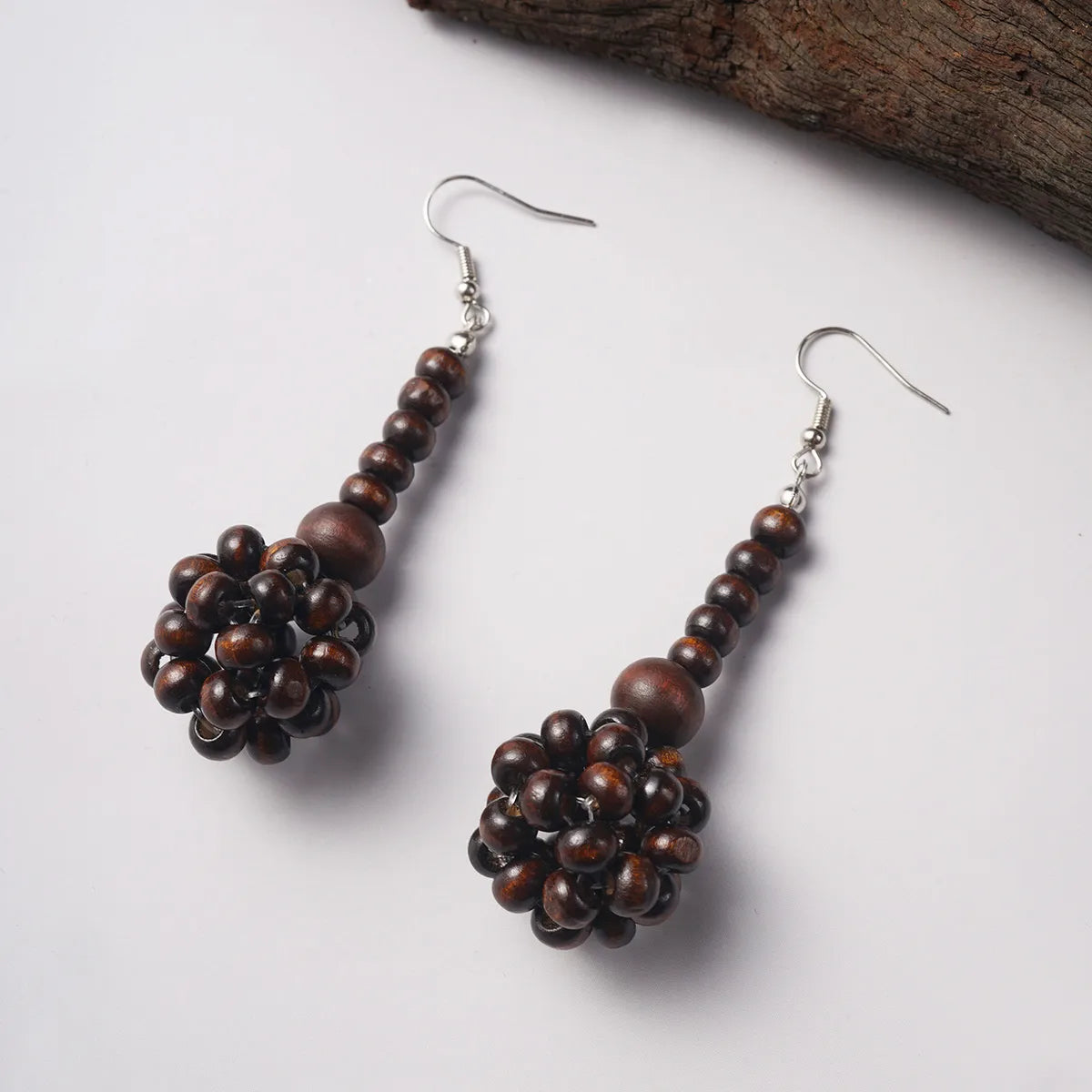 1 Pair Ethnic Style Color Block Handmade Wood Drop Earrings