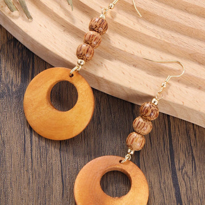 1 Pair Ethnic Style Color Block Handmade Wood Drop Earrings