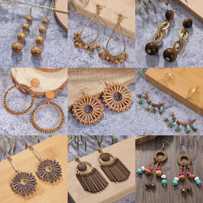 1 Pair Ethnic Style Color Block Handmade Wood Drop Earrings