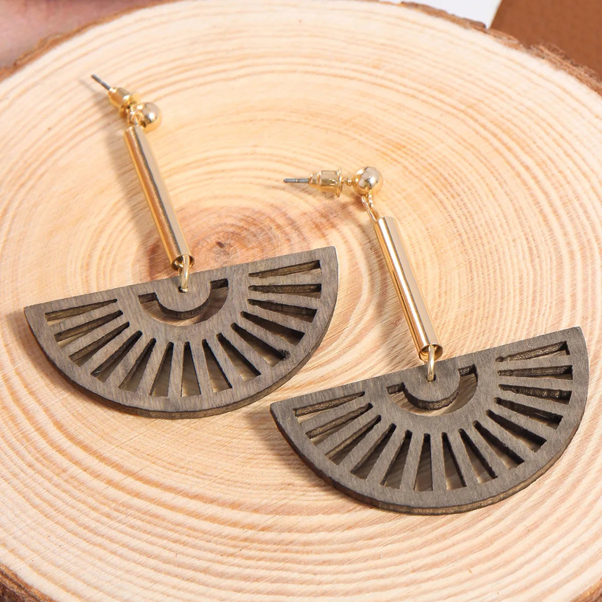 1 Pair Ethnic Style Color Block Handmade Wood Drop Earrings