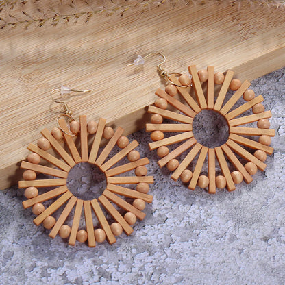 1 Pair Ethnic Style Color Block Handmade Wood Drop Earrings