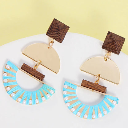 1 Pair Ethnic Style Color Block Handmade Wood Drop Earrings