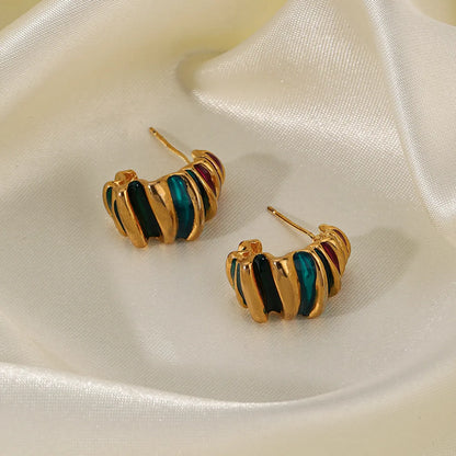 1 Pair Ethnic Style Color Block Painted Enamel Plating Copper 18k Gold Plated Ear Studs