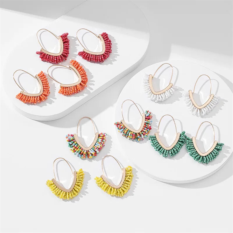 1 Pair Ethnic Style Colorful Arylic Alloy Beaded Women'S Hoop Earrings