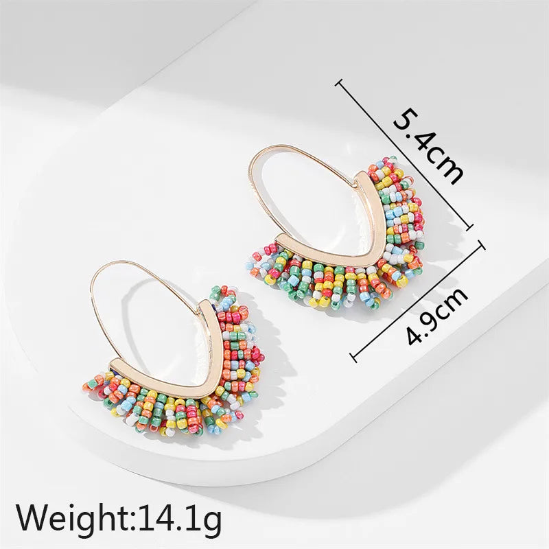 1 Pair Ethnic Style Colorful Arylic Alloy Beaded Women'S Hoop Earrings