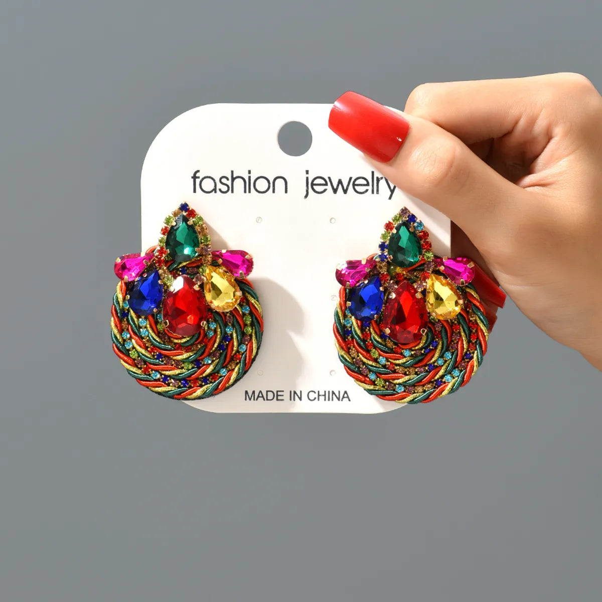 1 Pair Ethnic Style Flower Cloth Rhinestone Women'S Ear Studs