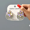 1 Pair Ethnic Style Flower Cloth Rhinestone Women'S Ear Studs